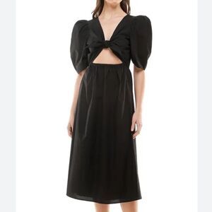 Wayf  Black Peggy Cutout Puff Sleeve Midi Dress | Size S